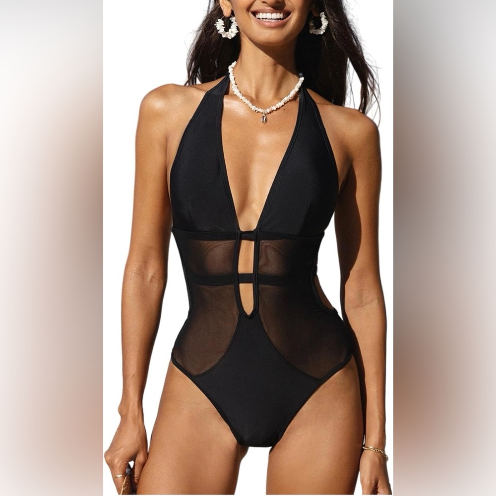 Cupshe Black Mesh One Piece Swimsuit